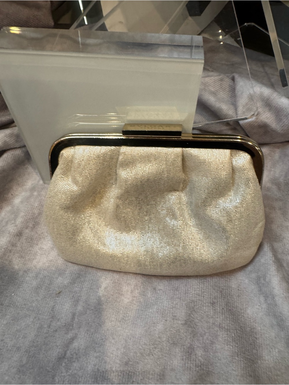 Bvlgari Elegant Gold Metallic Satin Change Purse Clutch